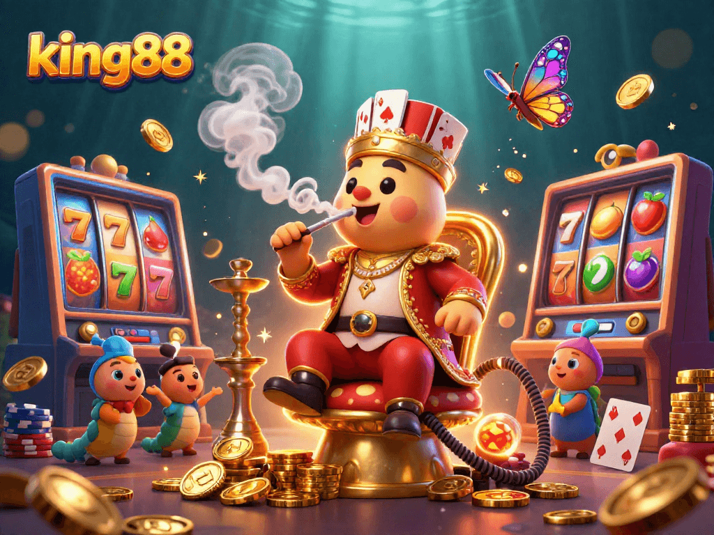 Experience king88's vibrant gaming scene filled with slots and rich golden elements.
