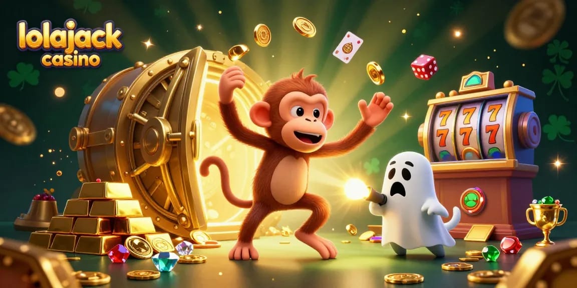 Experience the excitement of lolajack casino with a lively scene featuring magical characters and golden treasures.