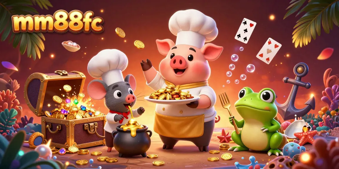 Engage in thrilling games with mm88fc's vibrant casino atmosphere featuring charming characters and treasures.