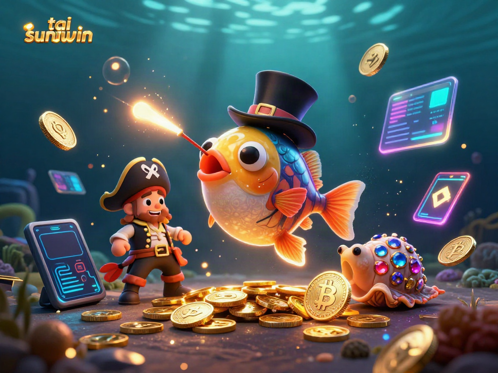 Join the adventure with tai sunwin as the anglerfish attracts glowing coins in this vibrant underwater casino scene.