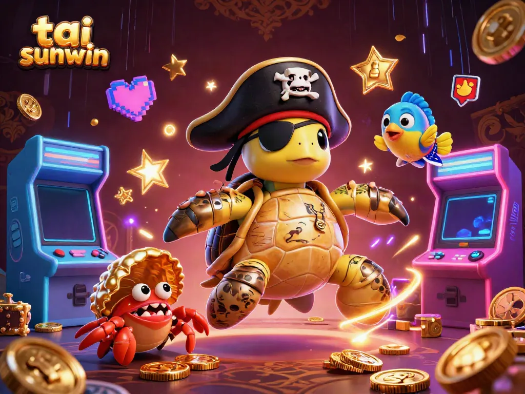 Experience tai sunwin with a vibrant 3D casino scene featuring characters and arcade elements.