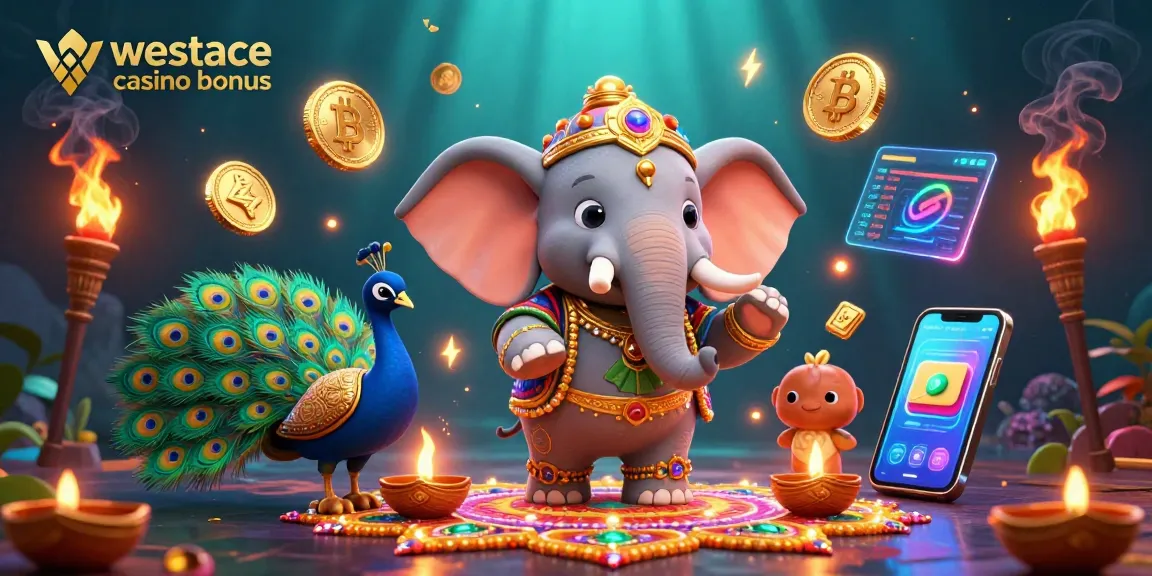 Actie met de WestAce casino bonus en stralende free spins in een kleurrijke casino scène.