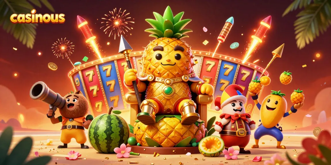 Experience the casino adventure with casinous as the golden pineapple king and friends celebrate high-stakes gaming.