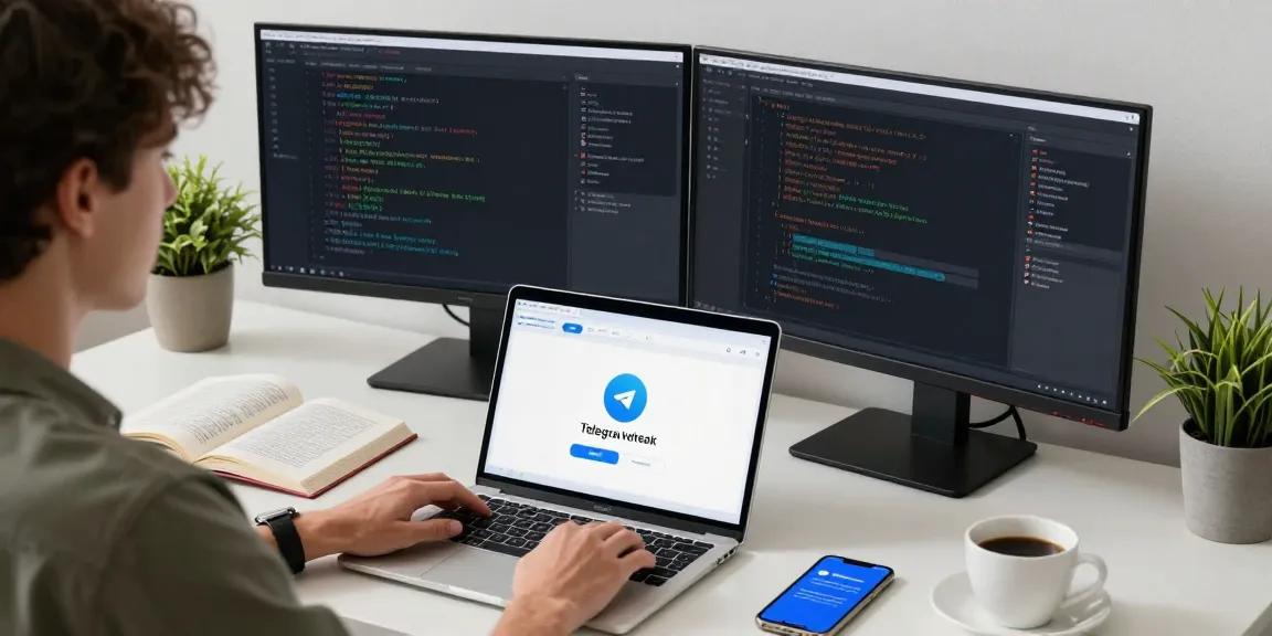 Setting up the Telegram Chinese Version on a laptop in a modern workspace.